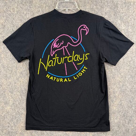 Natural Light Beer Adult T Shirt Black Turquoise Pink Flamingo Size Small 396 - Picture 1 of 6